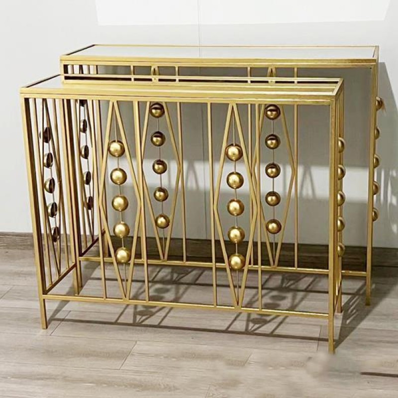 CONSOLE, METAL, GOLD COLOR, GLASS TOP, 100x30x80cm, 90x27x75cm 750-27017