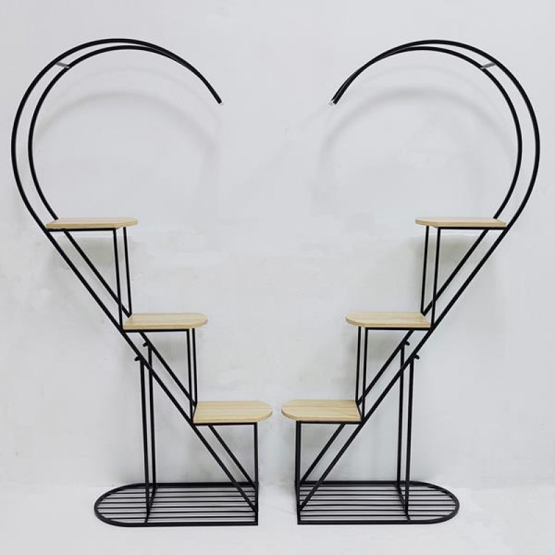 SHELVING UNIT, METAL, BLACK WITH HEARTH DESIGN, 6 SHELVES, 179x35x174cm 750-31523