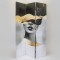 FOLDING SCREEN, WOMANS FACE, CANVAS PRINT,GREY-GOLD-BLACK, 120x2.5x180cm 750-34013
