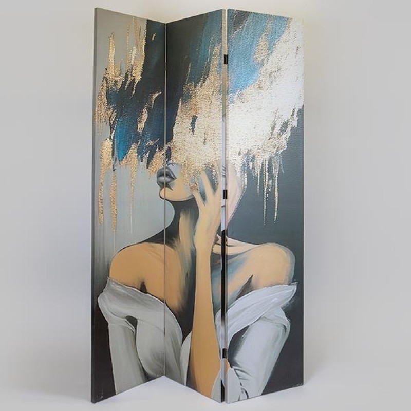 FOLDING SCREEN, BLACK  WOMAN WITH MULTICOLOR PARROTS, CANVAS PRINT,MULTICOLOR, 120x2.5x180cm 750-34015