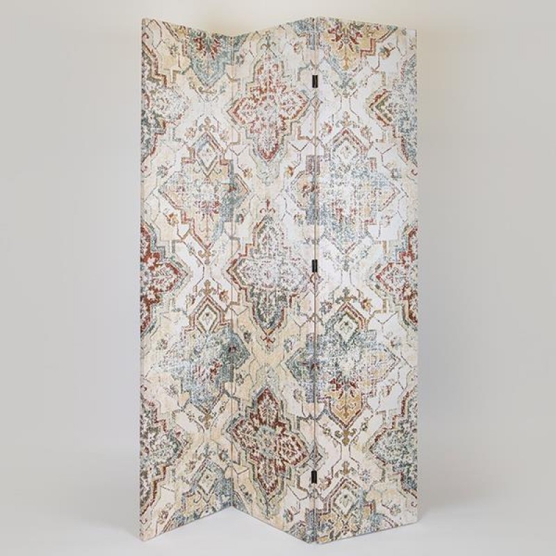 FOLDING SCREEN,BUHARA, CANVAS PRINT,RED BRICK-BEIGE-GREEN, 120x2.5x180cm 750-34020