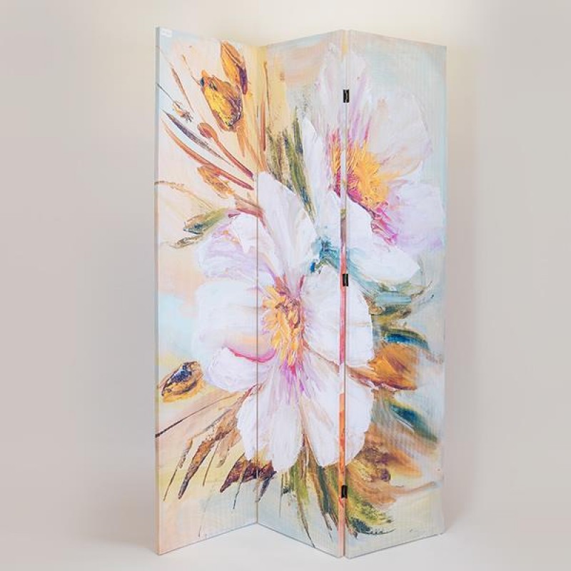 FOLDING SCREEN, BOUQUET OF FLOWERS, CANVAS PRINT,WHITE-PINK-PEACH, 120x2.5x180cm 750-34023