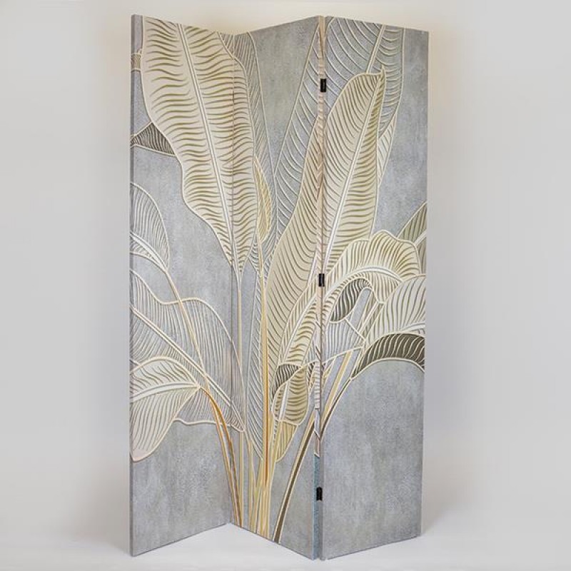 FOLDING SCREEN, FERN, CANVAS PRINT,GREEN-GOLD-BEIGE-BROWN, 120x2.5x180cm 750-34026
