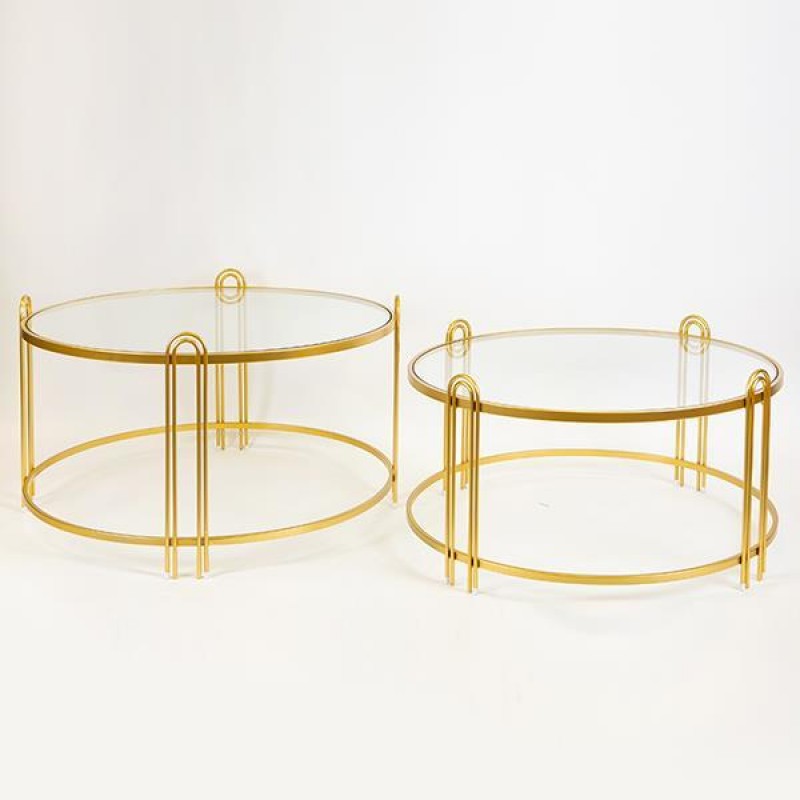 COFFEE TABLES, METAL, GOLD, GLASS TOP, SET 2PCS, 81x81x48cm,76x76x41cm 750-37012