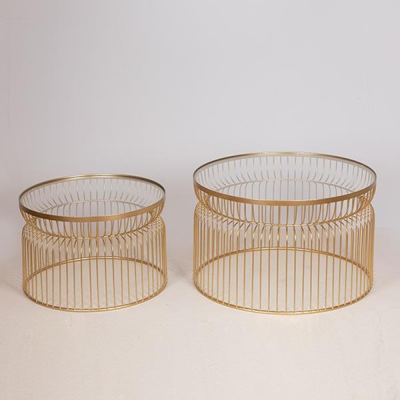 COFFEE TABLES, METAL, GOLD, GLASS TOP, SET 2PCS, 65x65x40cm, 52,5x52,5x34cm 750-37013