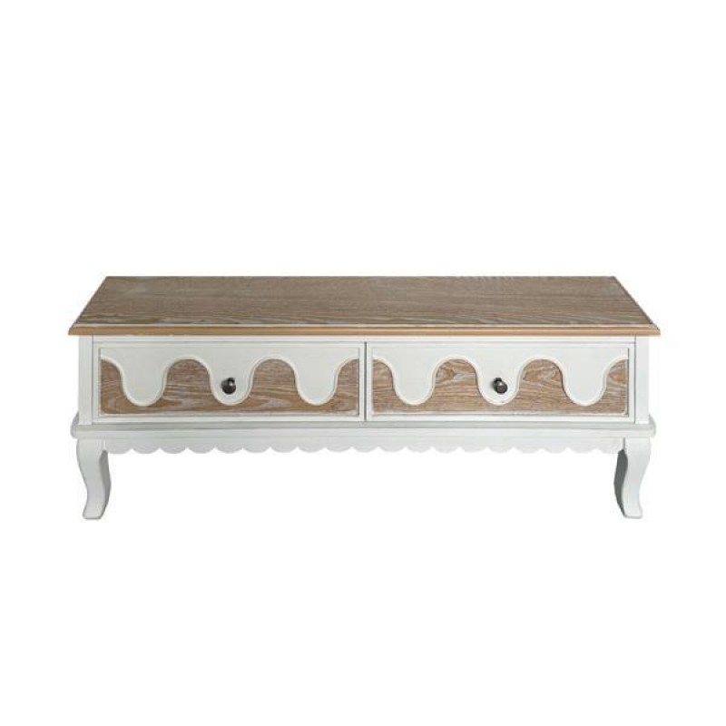 COFFE TABLE, WOODEN, WHITE & BROWN, 2 DRAWERS, 120Χ60Χ50CM 750-38514