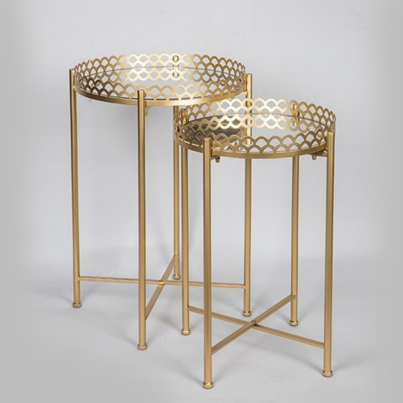 SET SIDE TABLES, METAL, GOLD, GLASS TOP, 44x44x62cm 750-39520