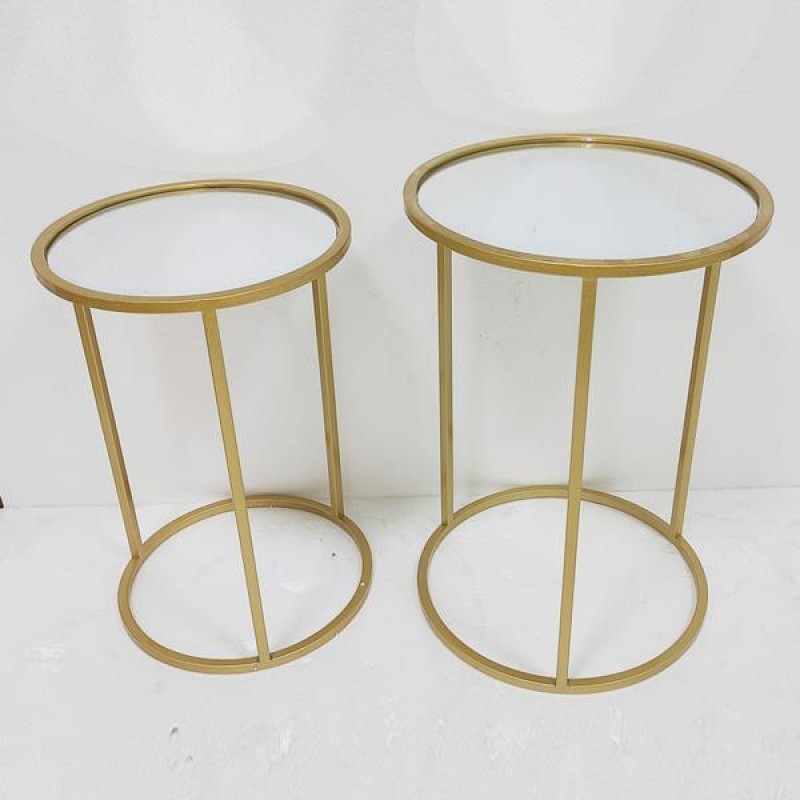 SIDE TABLE, SET 2PCS, METAL, GOLD, WITH MIRROR, L:38x55.5cm  S:33x50.5cm 750-39539