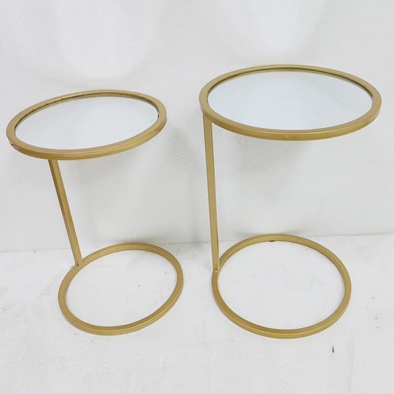SIDE TABLE, SET 2PCS, METAL, GOLD, WITH MIRROR, L:38x55.5cm  S:33x50.5cm 750-39540