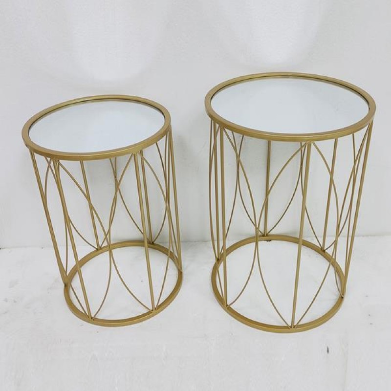 SIDE TABLE, SET 2PCS, METAL, GOLD, WITH MIRROR, L:38x55.5cm  S:33x50.5cm 750-39541