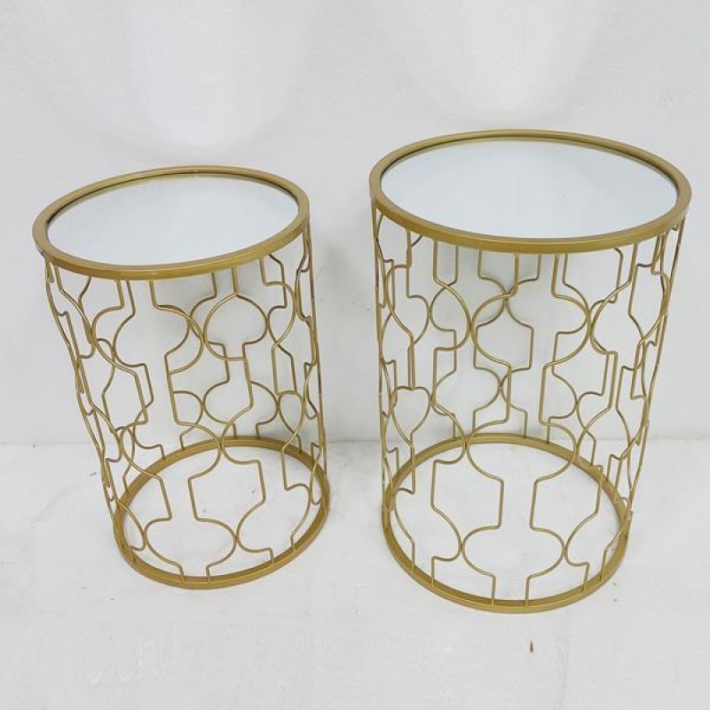SIDE TABLE, SET 2PCS, METAL, GOLD, WITH MIRROR, L:38x55.5cm  S:33x50.5cm 750-39542