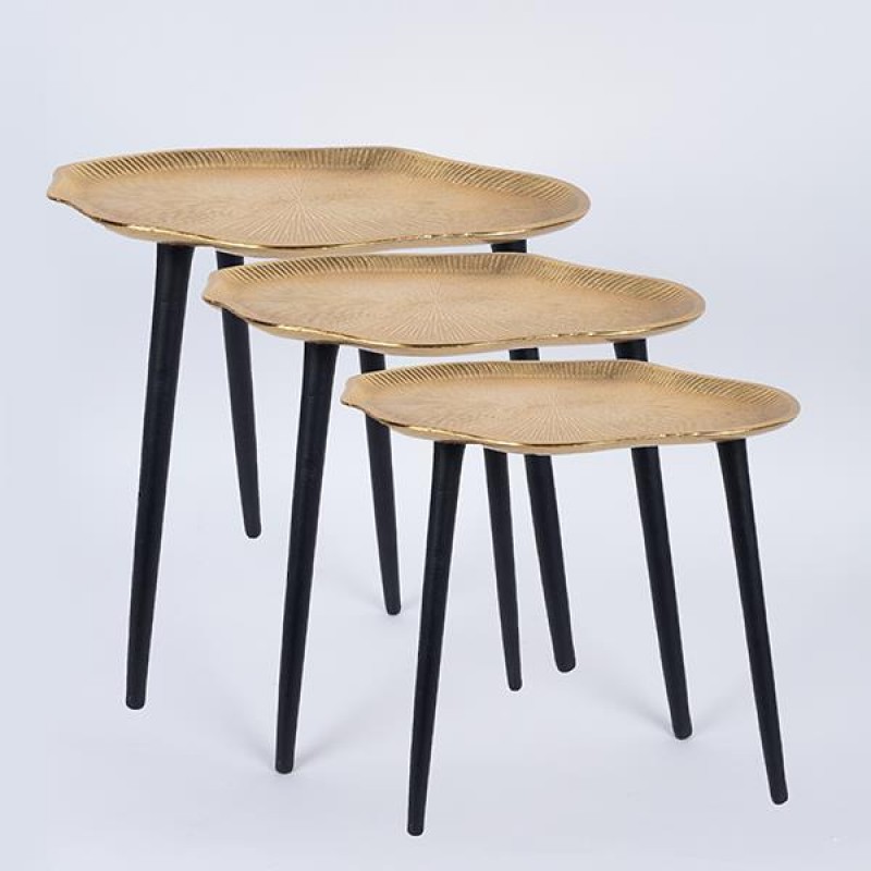 SIDE TABLE, SET 3PCS, METAL, GOLD-BLACK, L:42x67cm, L:51x36x42cm, M:46x30x36cm S:41x25x31cm 750-39557