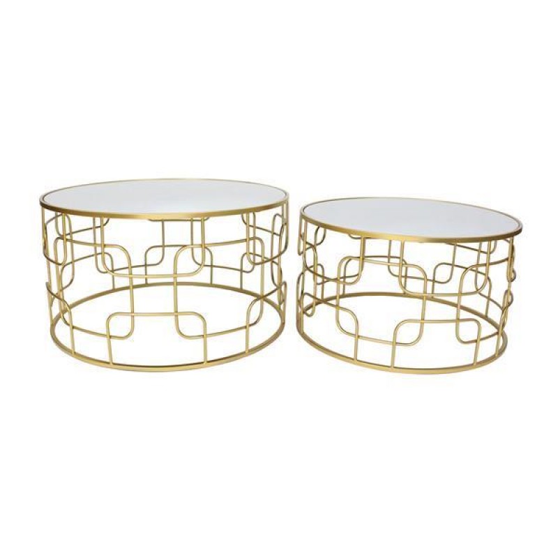 SIDE TABLES, METAL, GOLD, GLASS TOP, SET 2PCS, 81x81,5x45, 71x71x40cm 750-39567