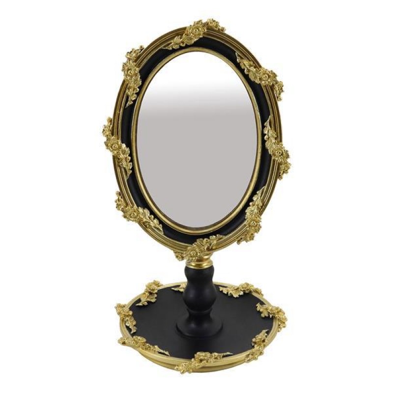 STAND MIRROR, POLYRESIN, BLACK & GOLD, 14.5x14.5x24.5cm 751-12054