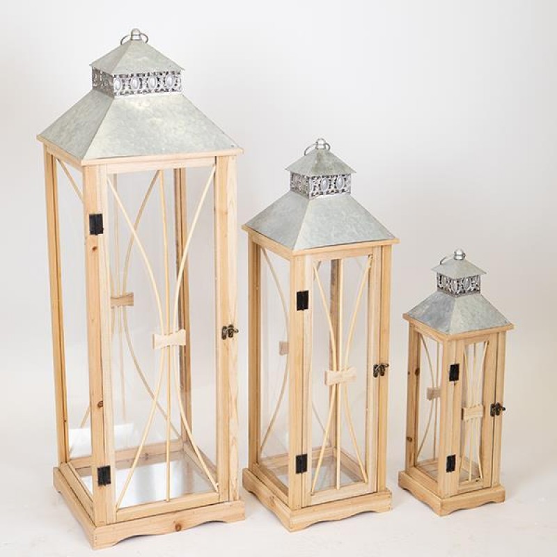 LANTERNS, BROWN COLOR, SET 3PCS,  L:31x31x96.5 ,M:23x23x75.5, S:16x16x53cm 752-10012