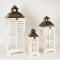 LANTERNS, WOODEN, WHITE, METAL TOP, BLACK, SET 3PCS, S: 14X14X34,M: 20X20X52, L: 26X26X67cm 752-10022