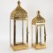 LANTERNS, WOODEN, GOLD, METAL TOP, SET 2PCS,  S: 16x16x49,  L: 21.5x21.5x62cm 752-10027