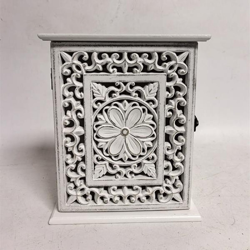 ДЪРВЕНА КУТИЯ ЗА КЛЮЧОВЕ, БЯЛО-СИВА, 22X6X26.5CM
