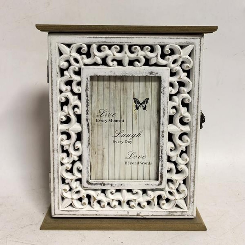 WOOD CARVING, KEY BOX, WHITE-NATURAL, 22x6x26.5cm 752-11011