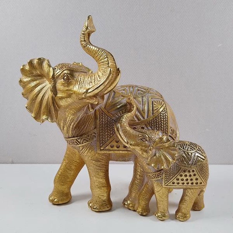 TABLE DECORATIVE,2 ELEPHANTS, GOLD-GREY, 19.5x11x20cm 752-11521