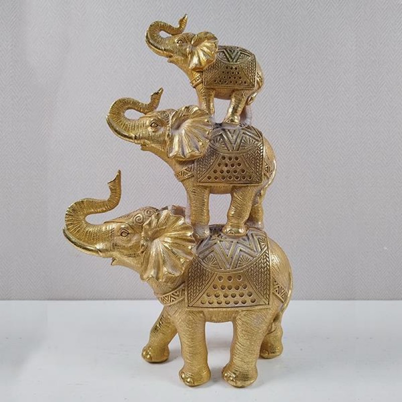 TABLE DECORATIVE, 3 ELEPHANTS, GOLD-GREY,17x6x26cm 752-11522