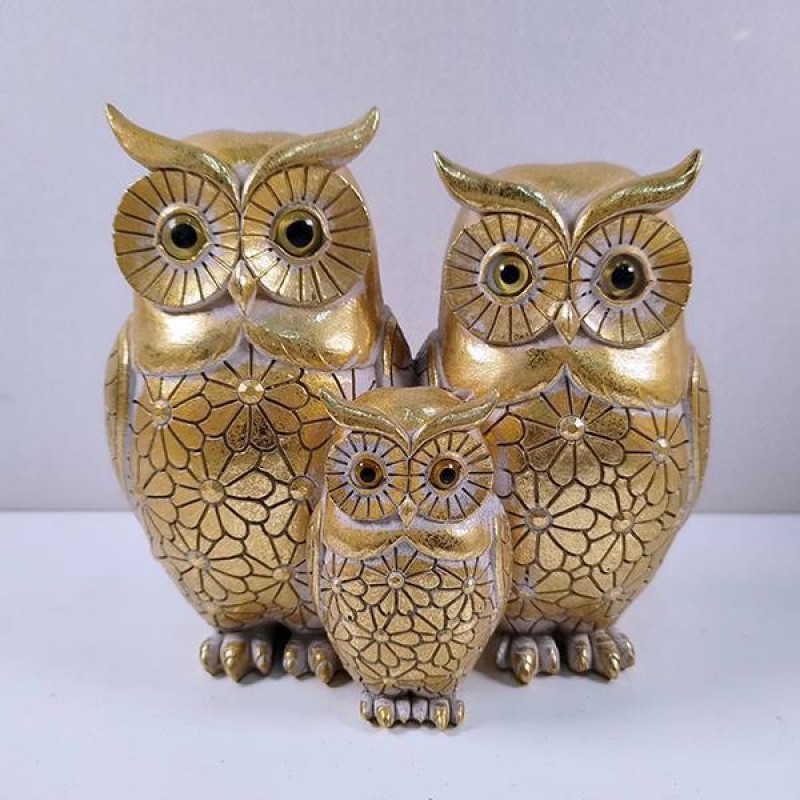 TABLE DECORATIVE,3 OWLS, GOLD, 16x8.3x15cm 752-11530