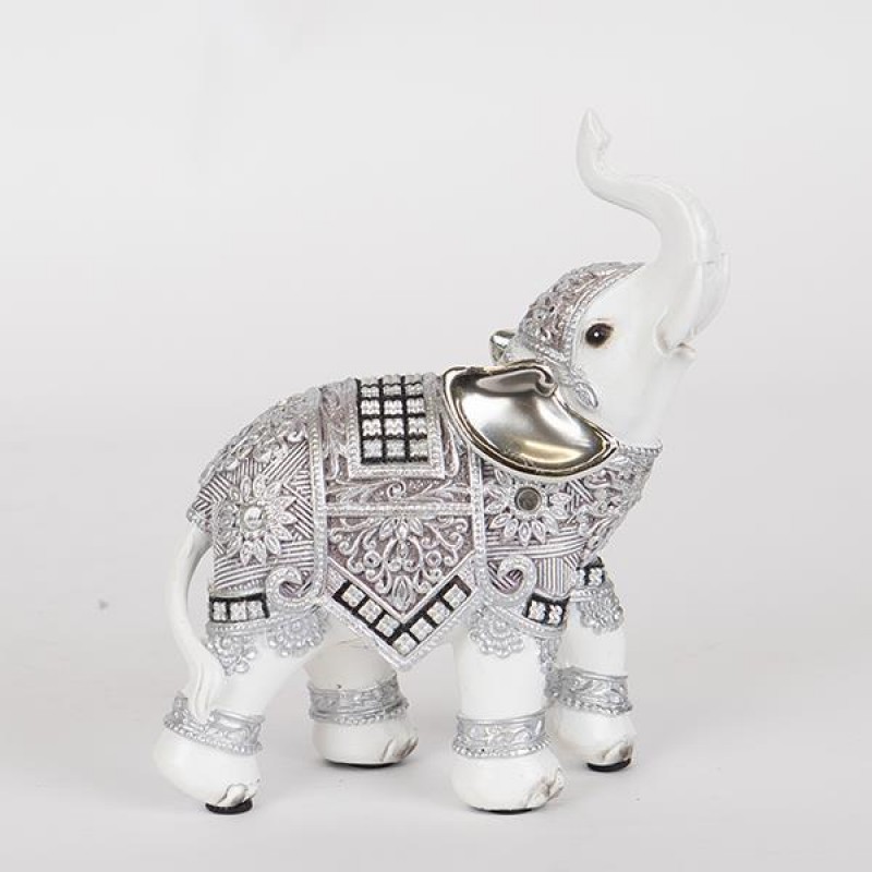 TABLE DECORATIVE, ELEPHANT, WHITE, SILVER,12.5x5.5x15.5cm 752-11542