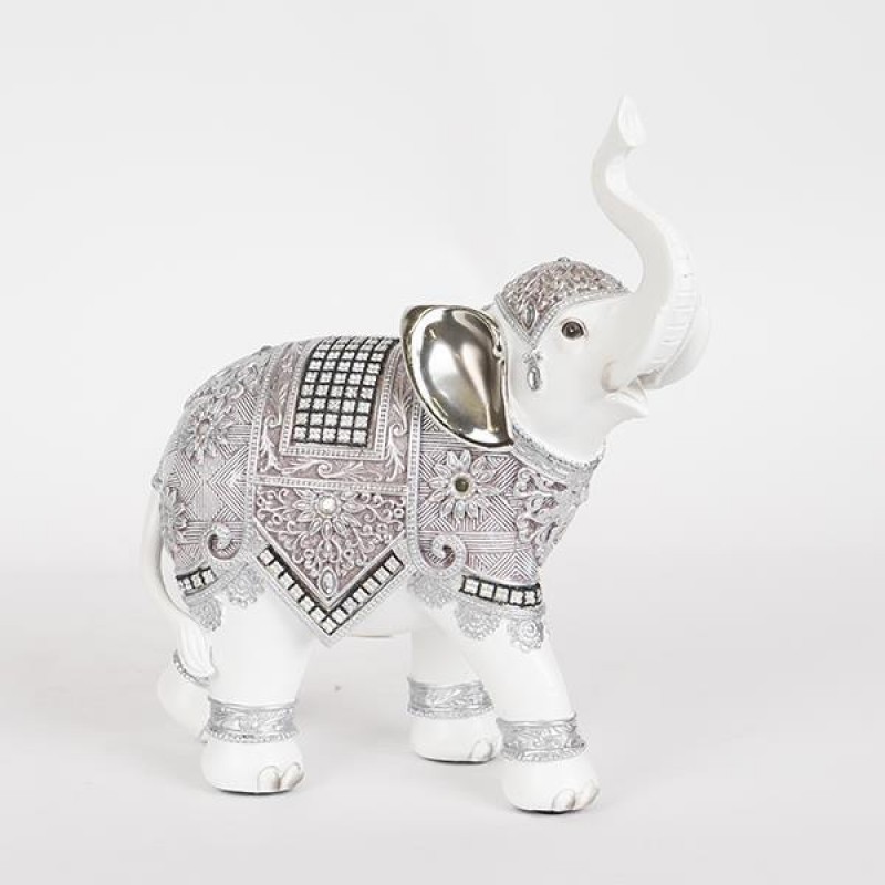 TABLE DECORATIVE, ELEPHANT, WHITE, SILVER, 20x9x23.5cm 752-11544