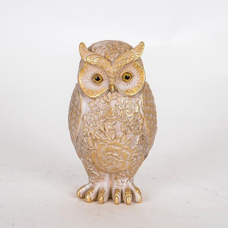 TABLE DECORATIVE, OWL, GREY & GOLD, 9x8x17cm 752-11565