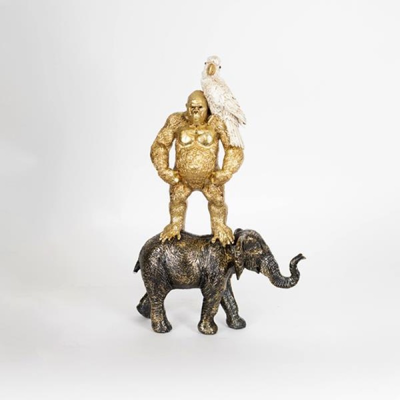 TABLE DECORATIVE, ELEFANT, PARROT & ORANGUTAN, BLACK & WHITE& GOLD, 27x44cm 752-11595