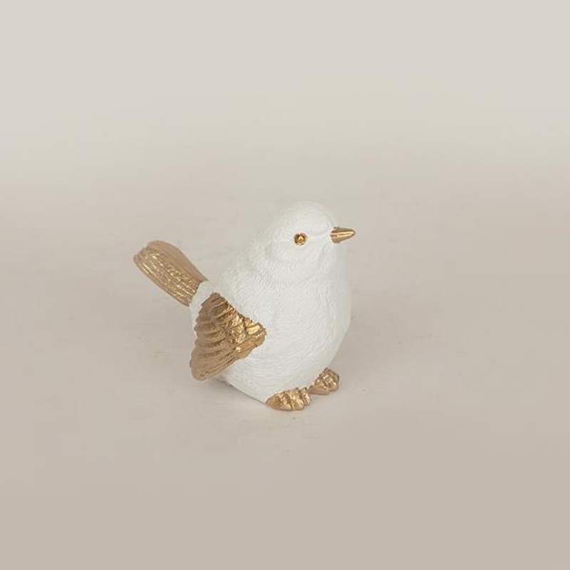 TABLE  DECORATION,  POLYRESIN,  BIRD,  WHITE-GOLD, 5.4x9x6.8cm 752-11597