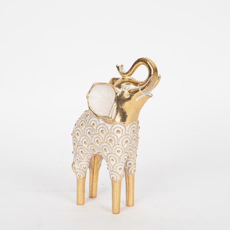 TABLE DECORATION, ELEPHANT,POLYRESIN,  WHITE-GOLD, 13.5x7x26cm 752-11611