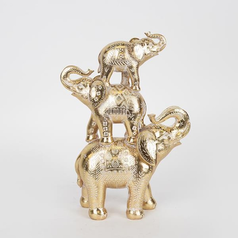 TABLE DECORATION, ELEPHANTS,POLYRESIN, WHITE-GOLD, 20.5x8x29cm 752-11612