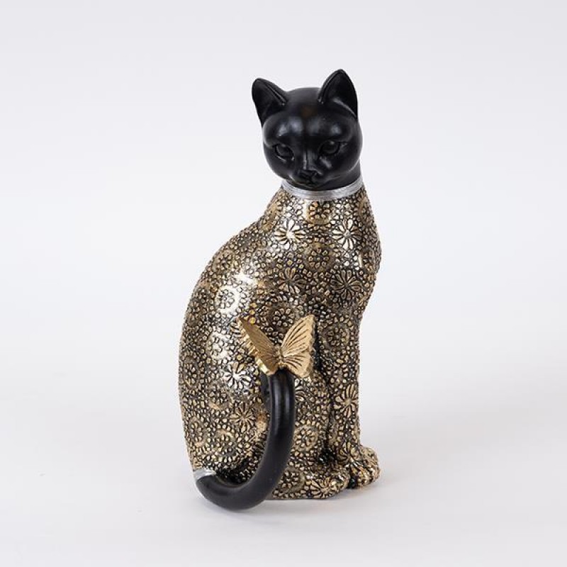 TABLE DECORATION, CAT,POLYRESIN, BLACK & GOLD, 13.5x11.5x24cm 752-11627