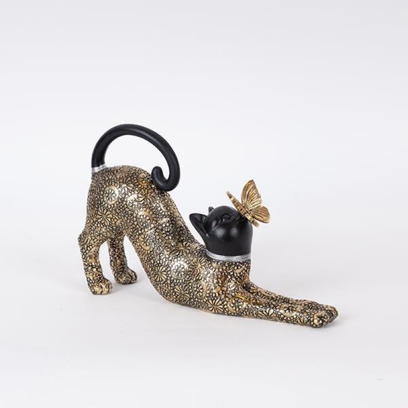 TABLE DECORATION, CAT,POLYRESIN, BLACK & GOLD, 25.5x6x16cm 752-11629