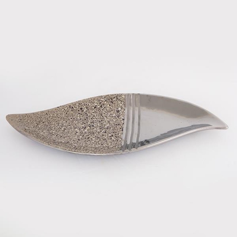 DECORATIVE PLATTER, BROWN & SILVER, LEAVE SHAPE, 42.5x16.5x2.5cm 752-15011