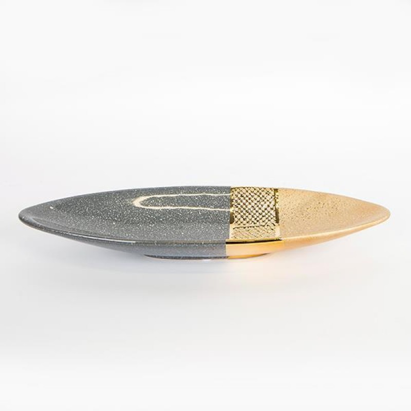 DECORATIVE PLATTER, CERAMIC, GREY & GOLD,  49x15.5x6cm 752-15014