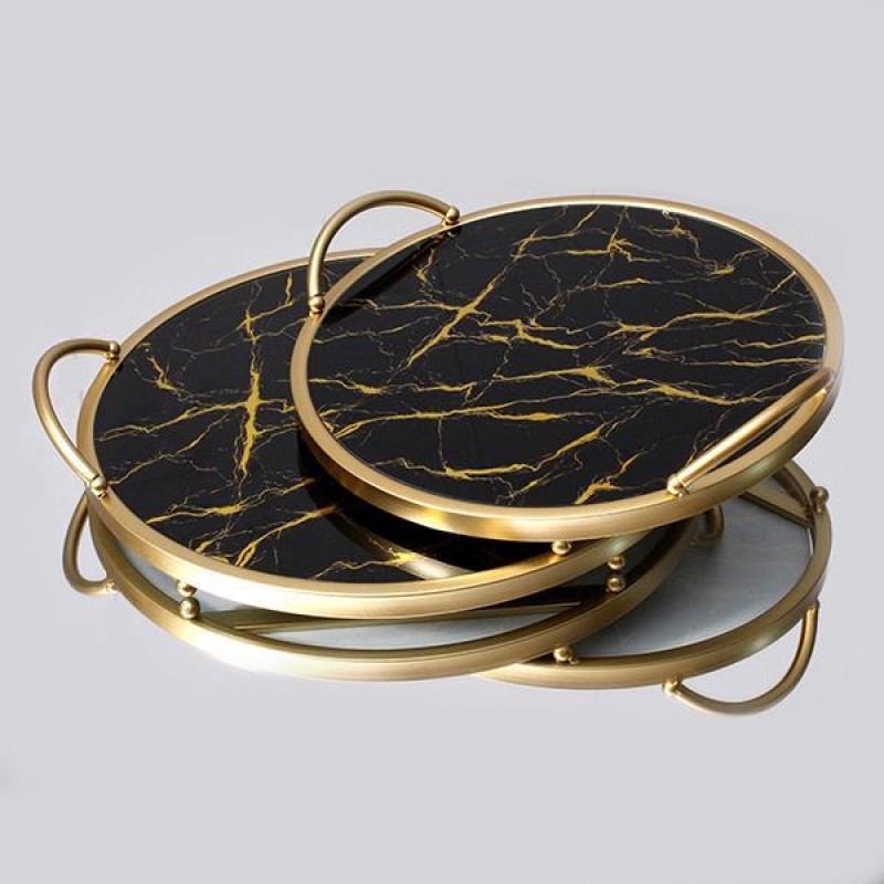 TRAY, METAL, WITH MIRROR, GOLD,SET 2PCS, L:35x35x6, S:30x30x6cm 752-16040