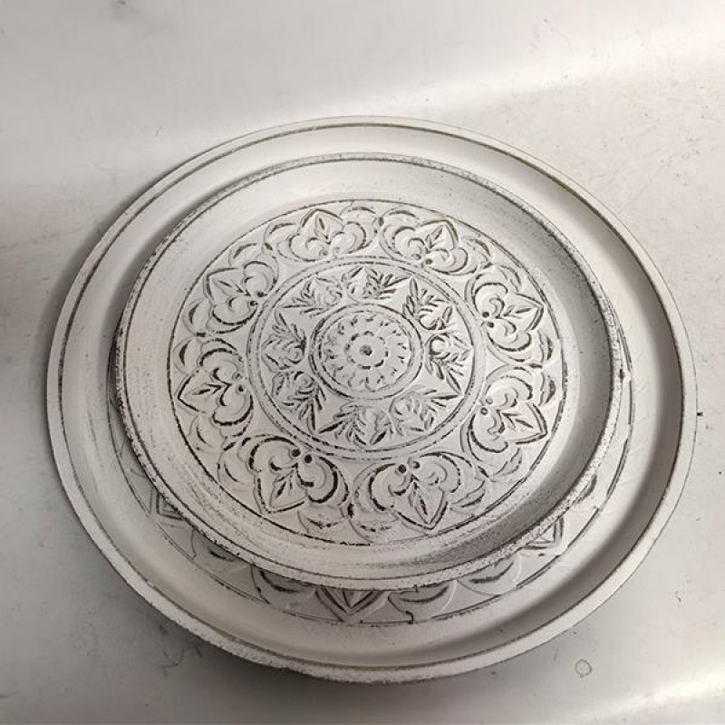 TRAY, WOODEN WITH DESIGN, WHITE, SET 2PCS,  34x34x3CM; 45x45x3cm; 752-16059