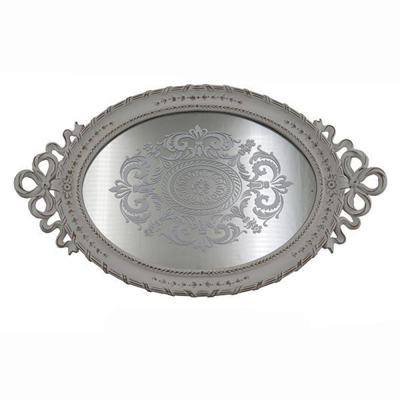 TRAY  WITH  MIRROR,  POLYRESIN, ANTIQUE, WHITE, 39.5X3.5X23.5cm 752-16068