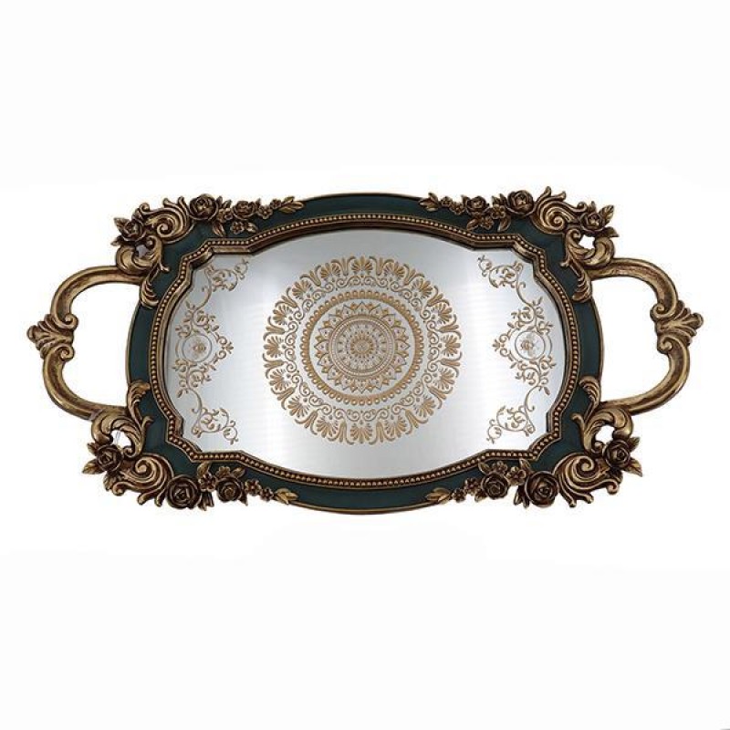 TRAY,  WITH MIRROR,  POLYRESIN,  GOLD-GREEN, 47x5.3x24cm 752-16072