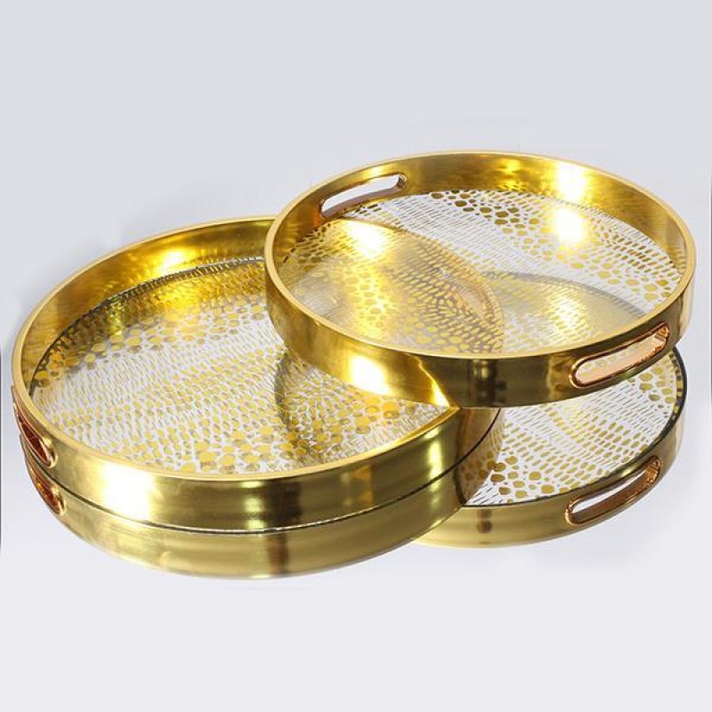 TRAY, PLASTIC, GOLD, WITH GLASS, SET 2PCS, 36x36x4cm, 32x32x4cm 752-16086