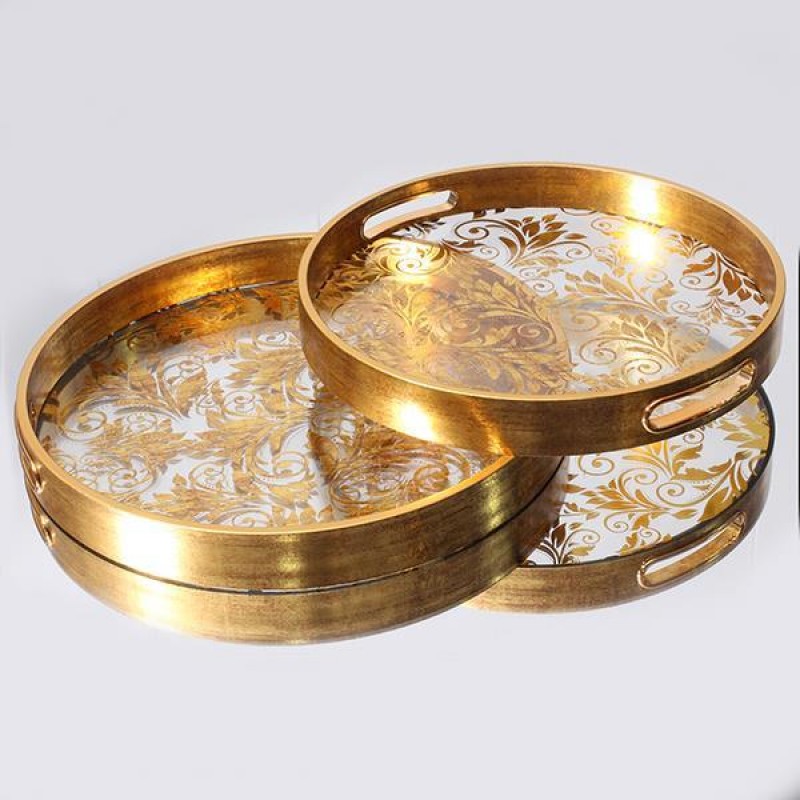 TRAY, PLASTIC, GOLD, WITH GLASS, SET 2PCS, 36x36x4cm, 32x32x4cm 752-16087