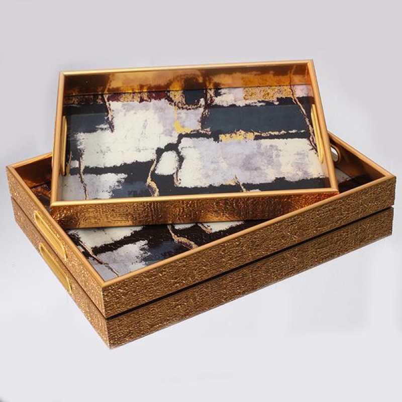 TRAY, PLASTIC, GOLD, SET 2PCS,  L:40x30x4.5cm,  S:35x25x4.5cm 752-16089