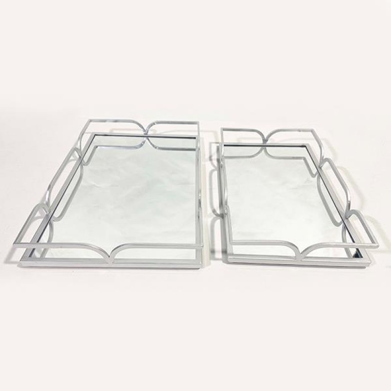 TRAY, METAL,WITH MIRROR, SILVER, 45X30X6CM, 40X24X6CM 752-16093
