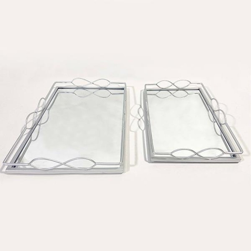 TRAY, METAL,WITH MIRROR, SILVER, 45X30X6CM, 40X24X6CM 752-16094