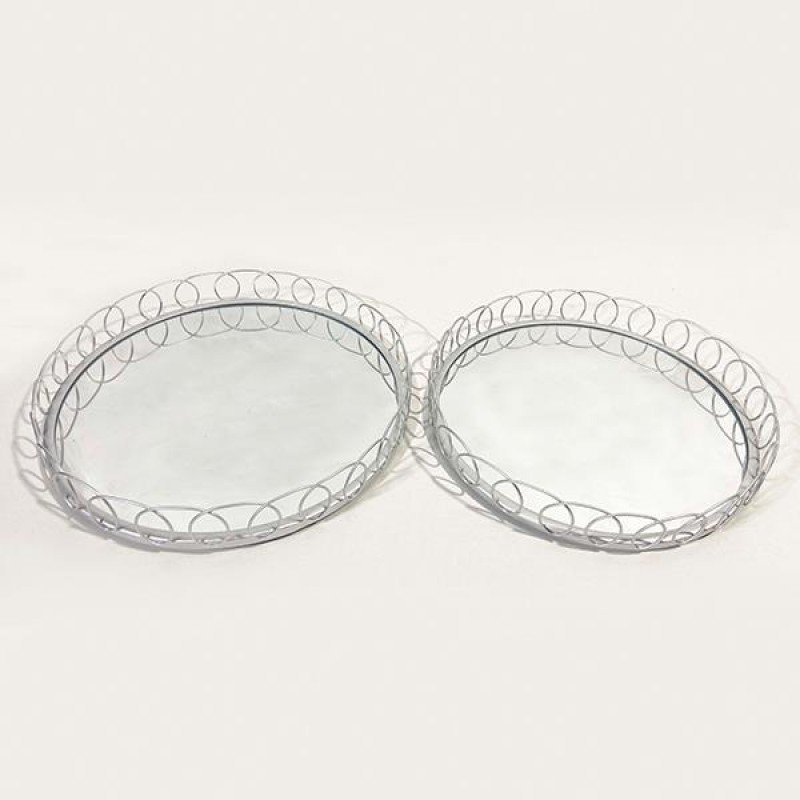 TRAY, METAL,WITH MIRROR, SILVER, 36.5X6CM 752-16097