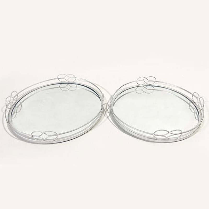 TRAY, METAL,WITH MIRROR, SILVER, 45X30X6CM 752-16098