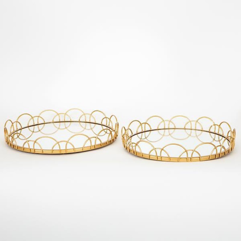 TRAY, METAL,WITH MIRROR, GOLD, 36X6CM 752-16101