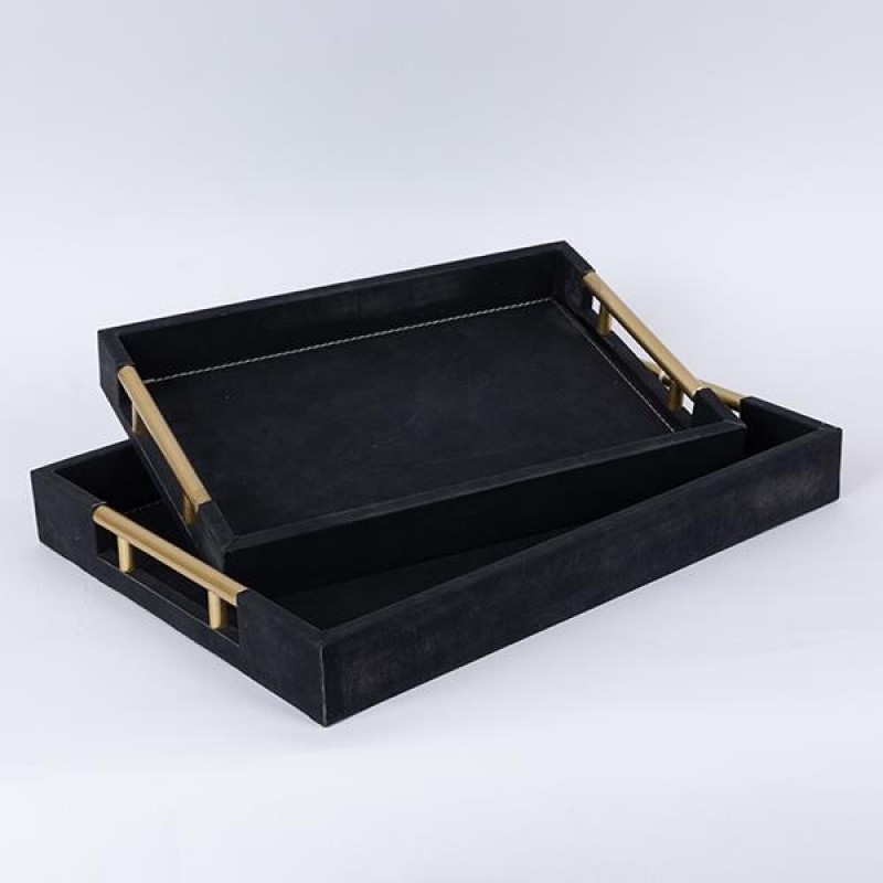 TRAY, SET 2PCS, PU, BLACK, 40x30x4.5, 34x24x5.5cm 752-16106